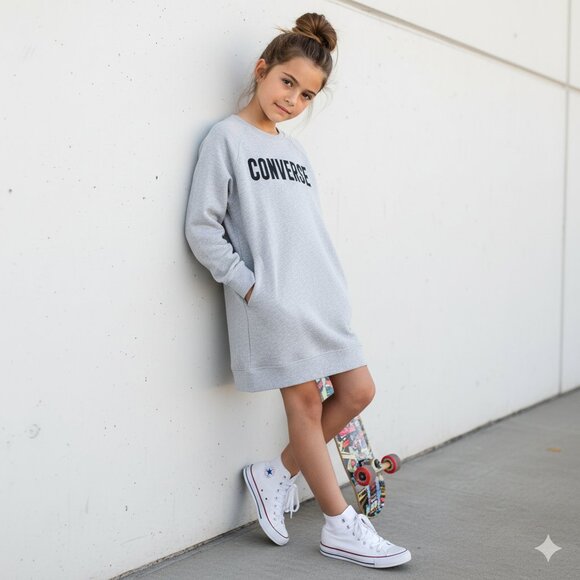 NWT Converse Sweatshirt Dress With Pockets Girls Size M - Picture 1 of 7